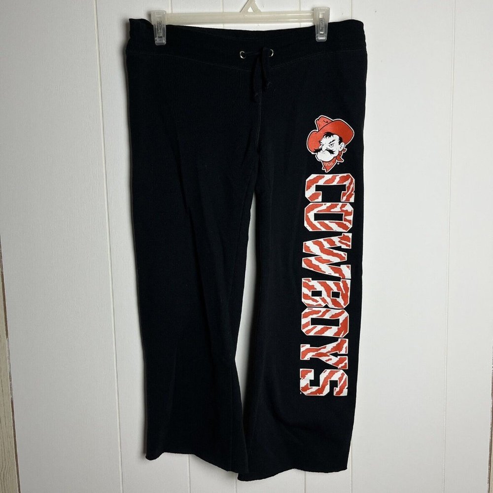Soffe Oklahoma State Cowboys Women Sweatpants 38x29 Black OSU Jogger *RAW HEM